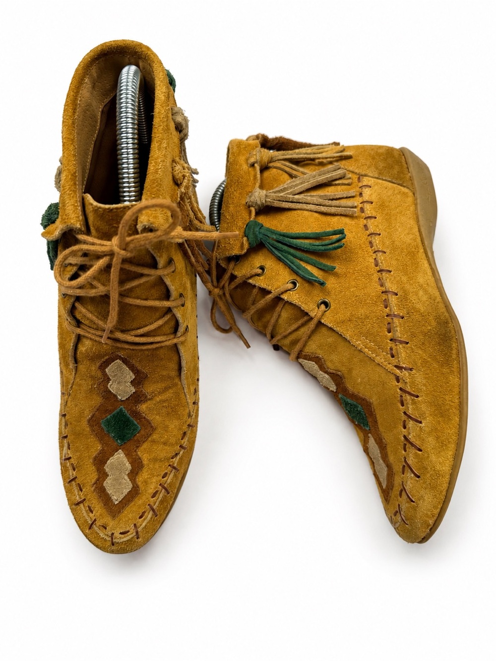 Vintage L.J. Simone Suede Fringe Ankle Boots 7B Western Boho Moccasin